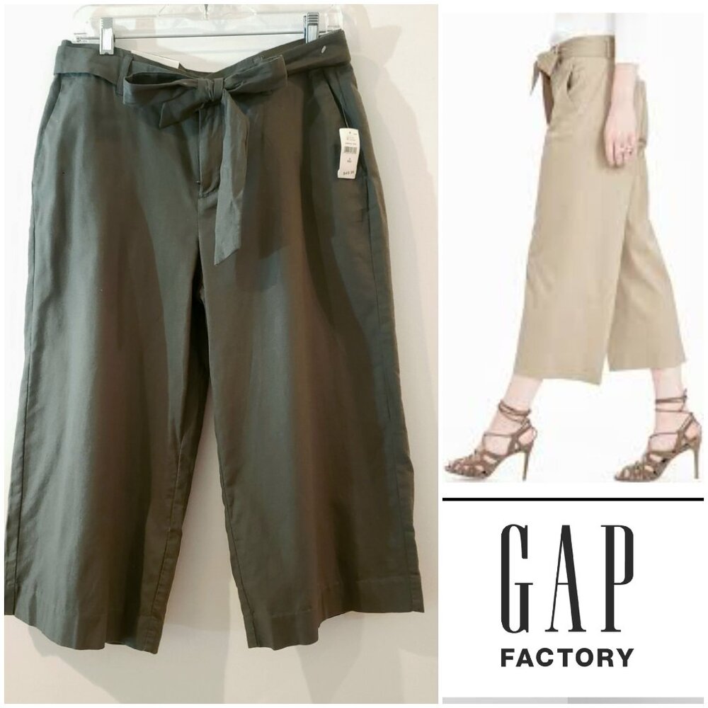 GAP Wide Leg Olive Green Belted Capri Pants